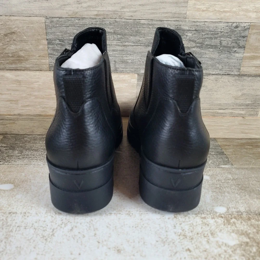 Vionic Uptown Sur Womens Bootie Sz 7.5 Black Leather Mid Top Side Zip Wedge Heel